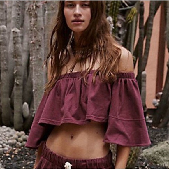 Free People Beach Lazy Crop Top Flounce Off Shoulder - Picture 1 of 9